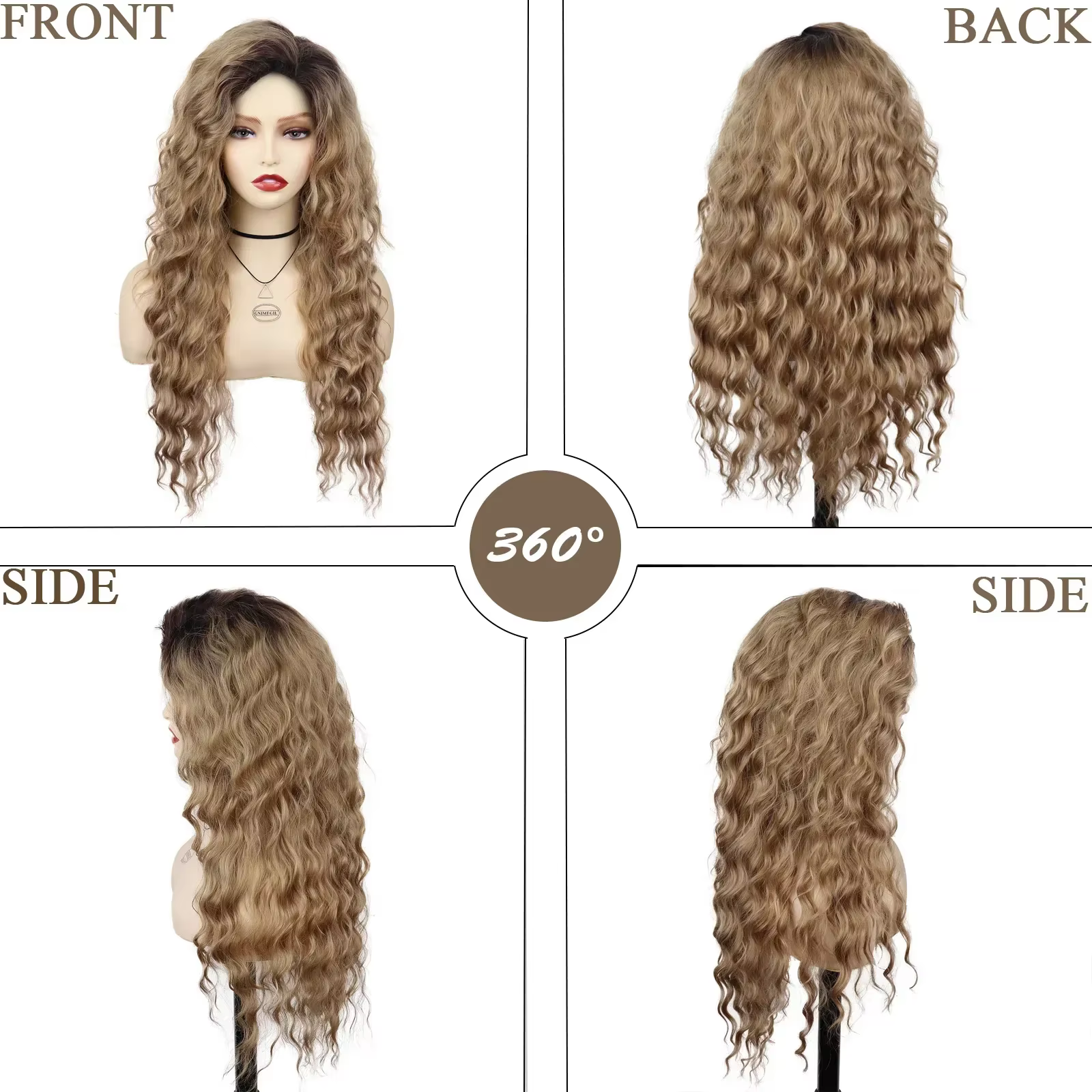 GNIMEGIL synthétique longue vague Cur perruques femme naturel marron perruque avec Clip partie libre côté frange 80s