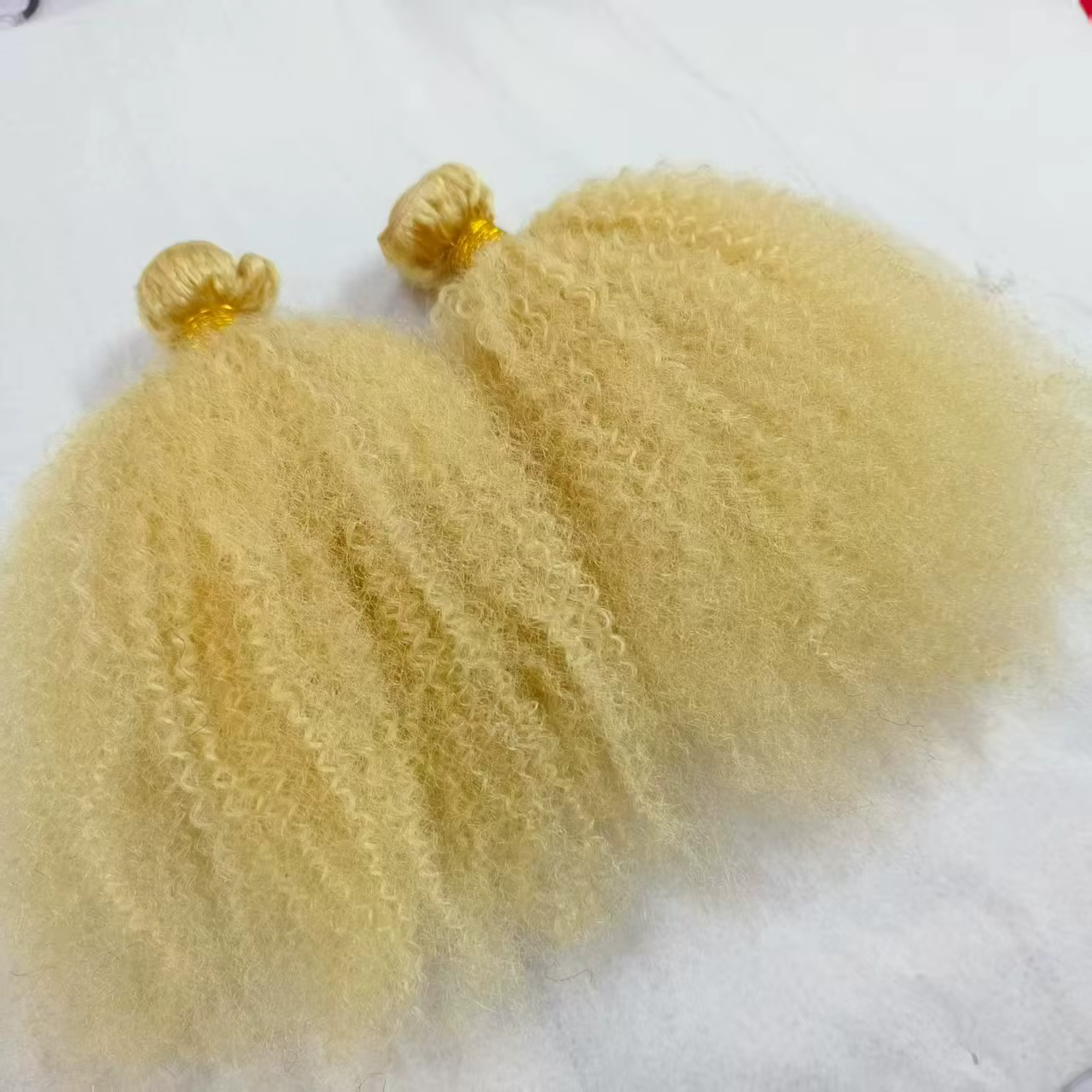 613 couleur Blonde Afro crépus bouclés Extensions de cheveux humains tissage 100% non transformés