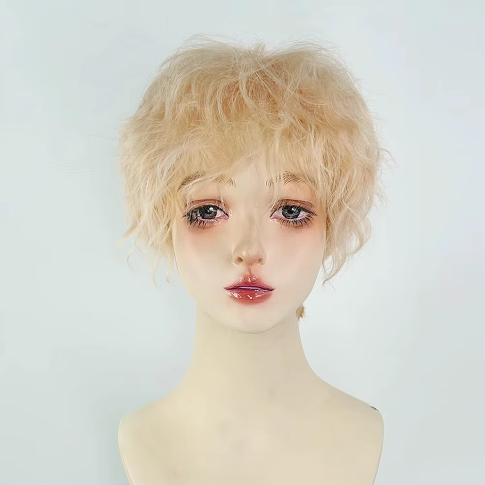 Perruque synthétique Blonde courte ondulée bouclée pour hommes