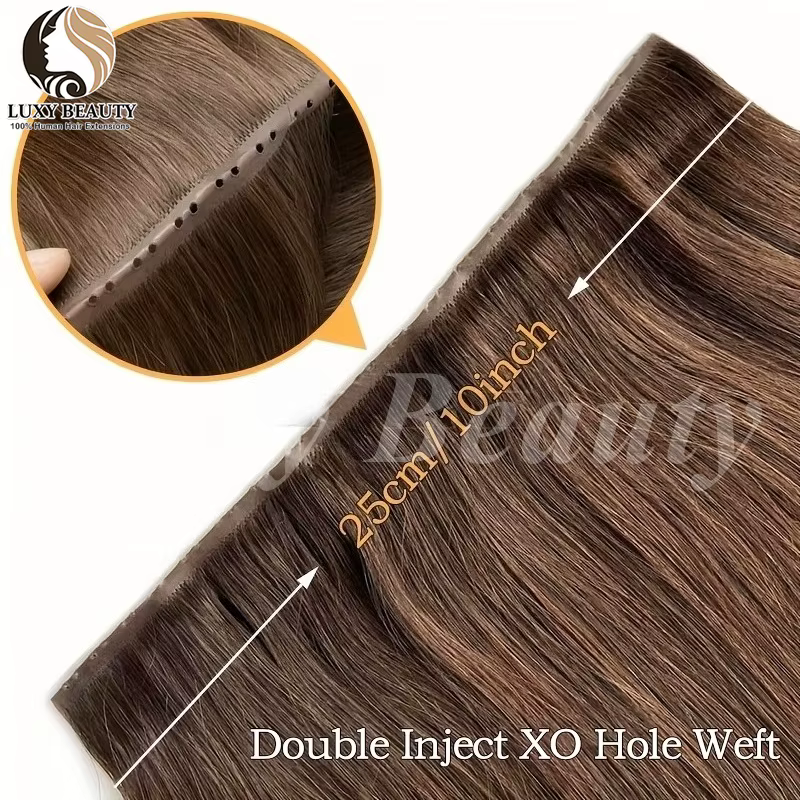 Extensions de cheveux humains à trame perforée Brown Butterfly Hole Weft