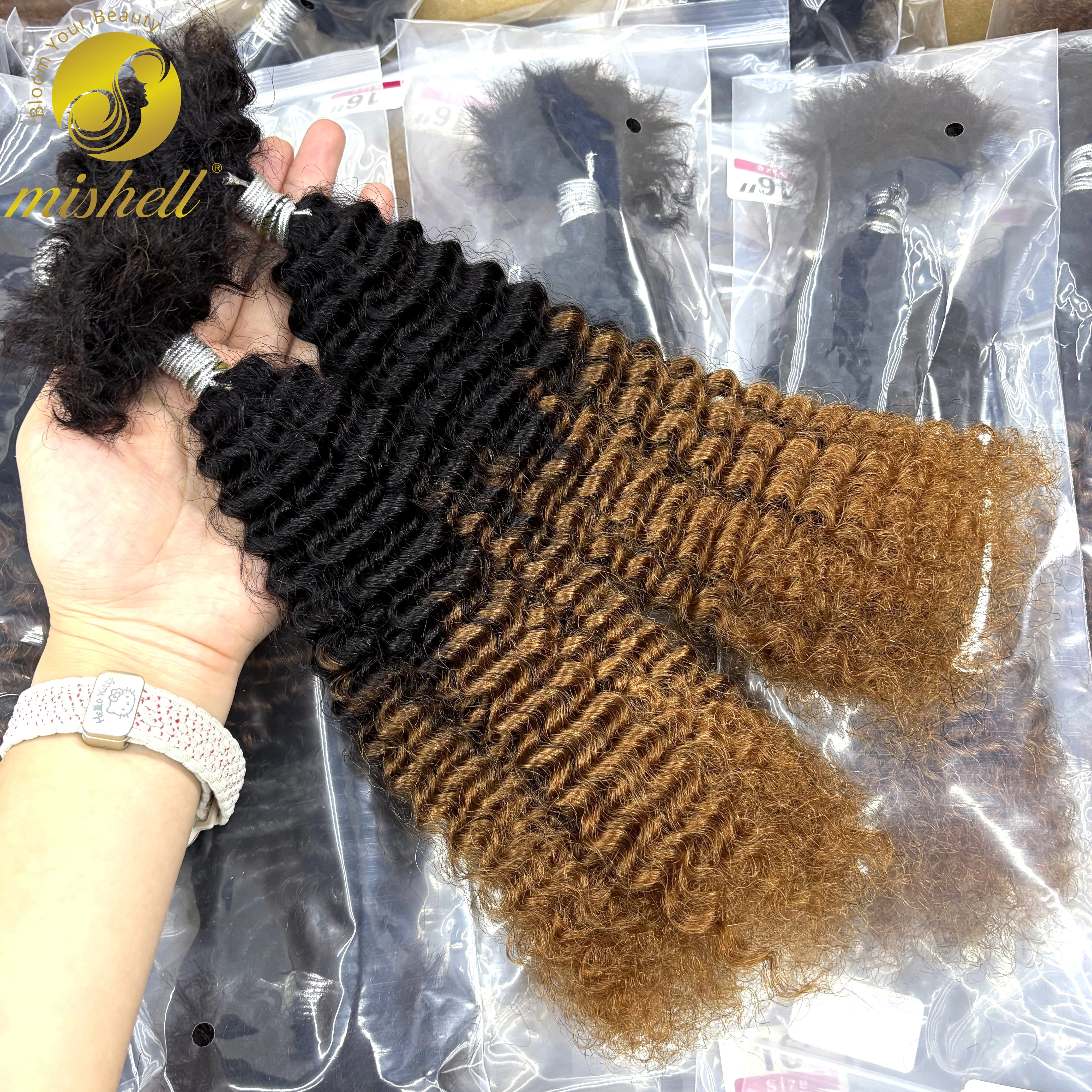 Extensions de cheveux humains bouclés afro ombrés en vrac