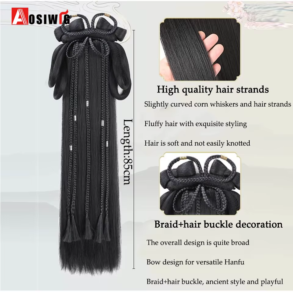 Hanfu synthétique Style ancien bandeau tresse intégré