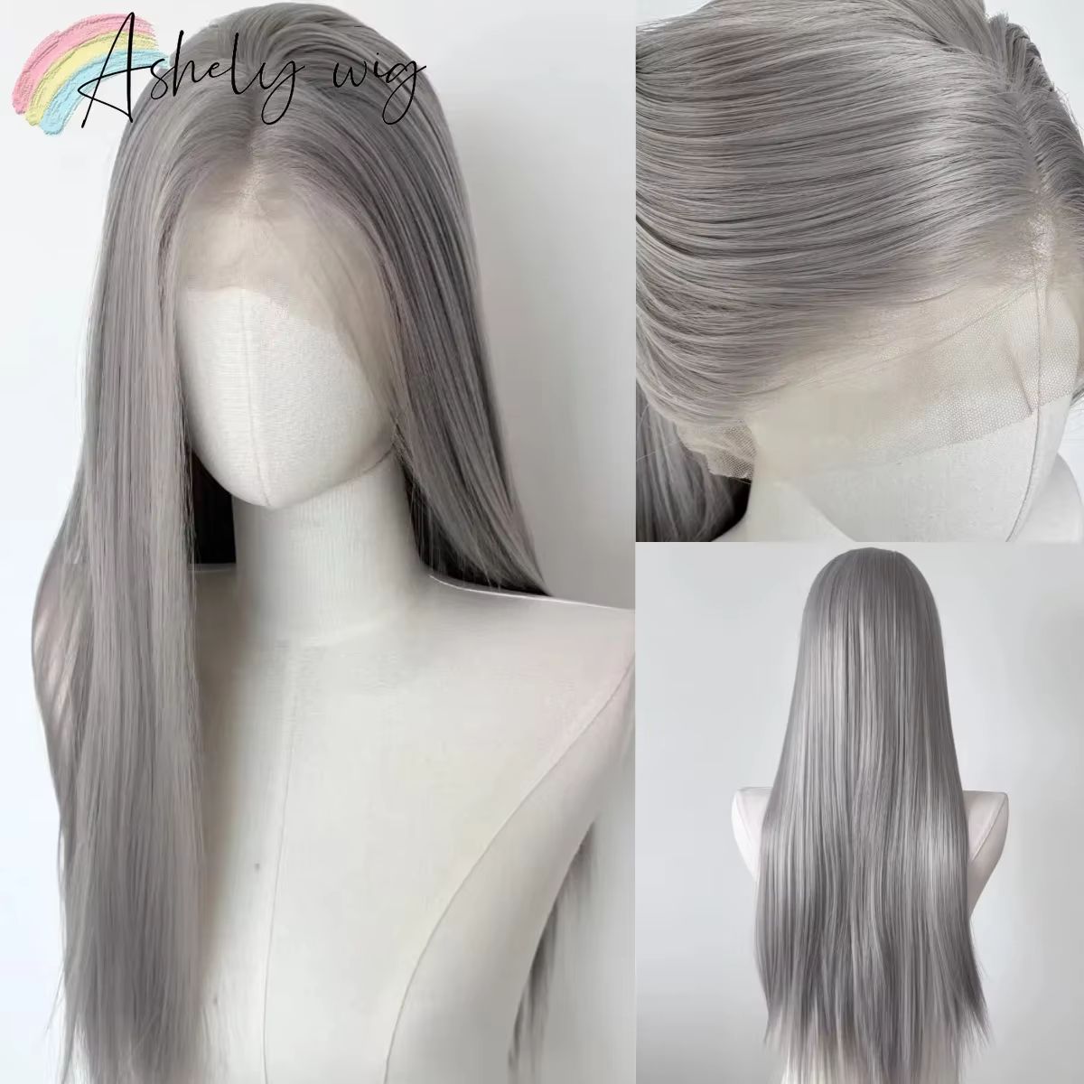 Perruque Lace Front Wig synthétique lisse grise 26 pouces