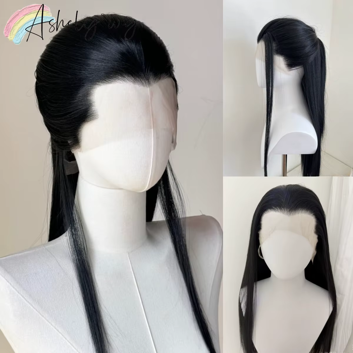 Ashely Widow's Peak Wig – Perruque synthétique noire à dentelle frontale 26 pouces 13*4