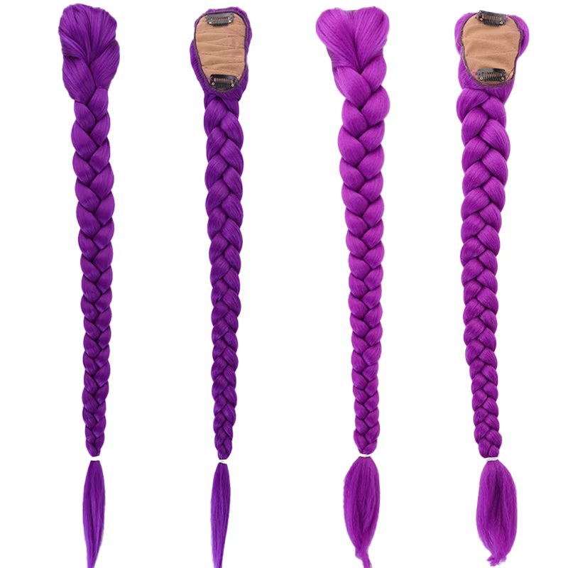 Queue de cheval synthétique tressée violette pour enfants