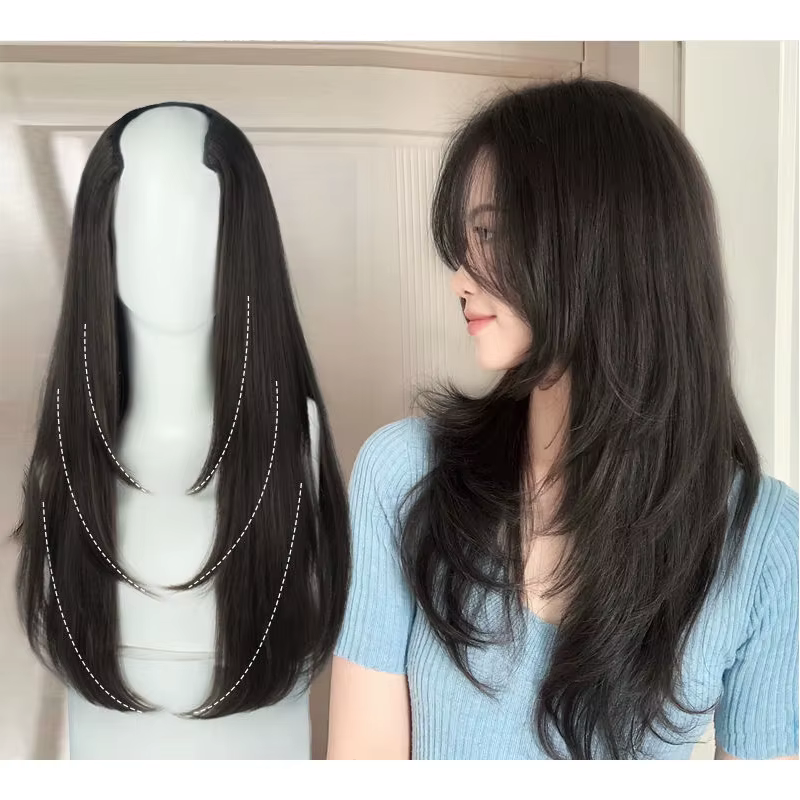 H & STAR-Extensions de cheveux synthétiques en forme de V, 22 pouces, bien mélangés, longs, raides, ondulés, extension de cheveux bruns