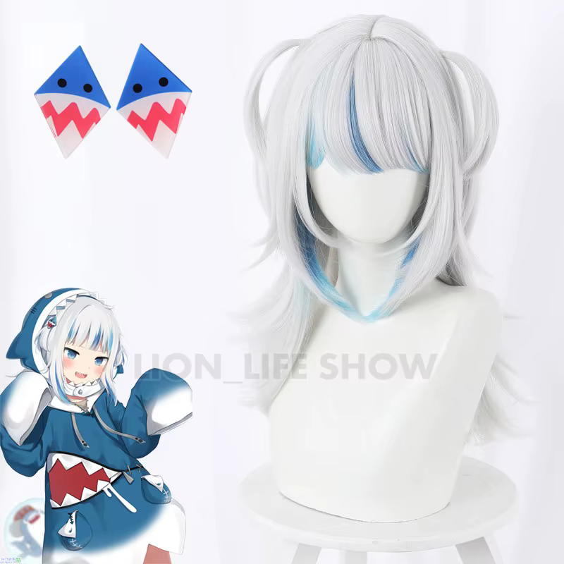 VTuber Hololive-Perruque de Cosplay Anglaise Gawr Gura, Coiffe Mignonne