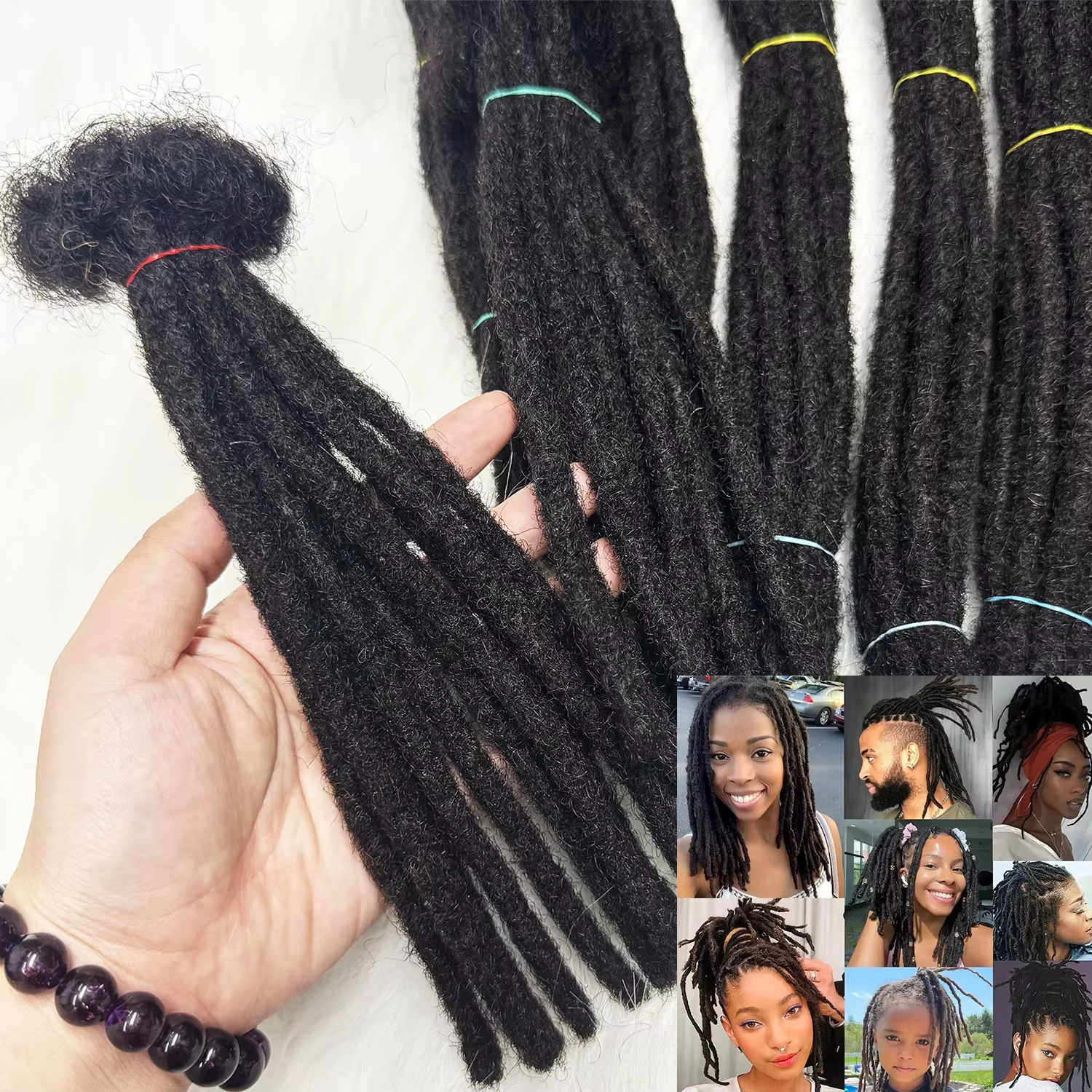 Extensions de dreadlocks en cheveux humains naturels faits à la main de 4 à 20 pouces