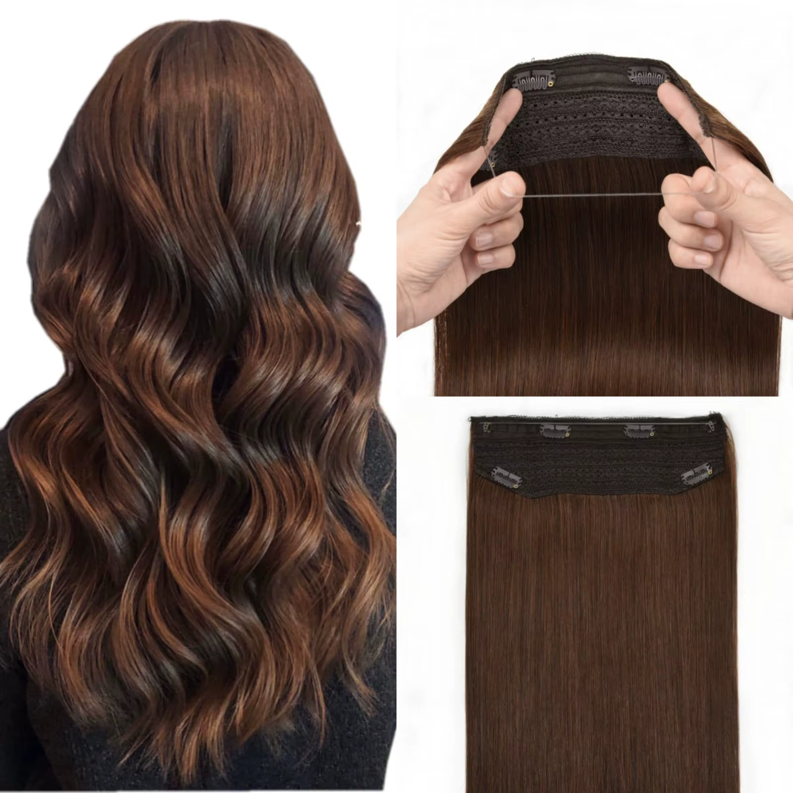 Extensions de trame de ligne de poisson une pièce 100% cheveux humains 12-26 pouces # 5/30 Rouge Marron Doré Pour Tons Chauds