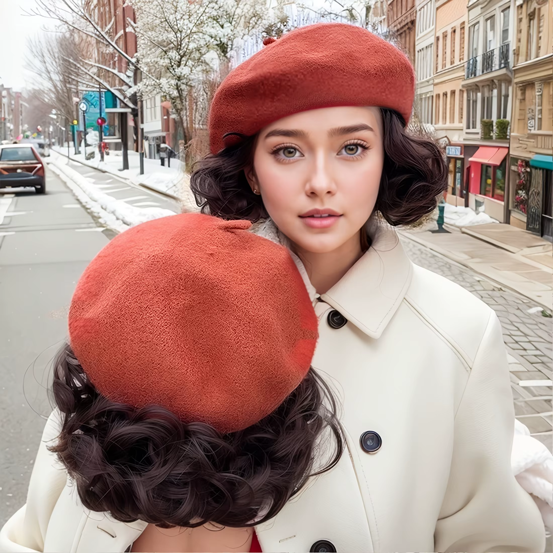 Perruque élégante pour femme avec chapeau béret et cheveux synthétiques courts bouclés - Polyvalente pour un usage