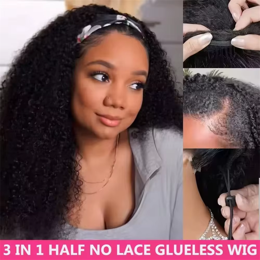 Demi-perruque de cheveux humains crépus bouclés