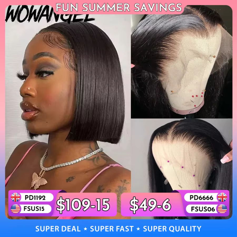 180% HD Lace Front Perruques Court Bob Perruque 100% Cheveux Humains Invisible HD