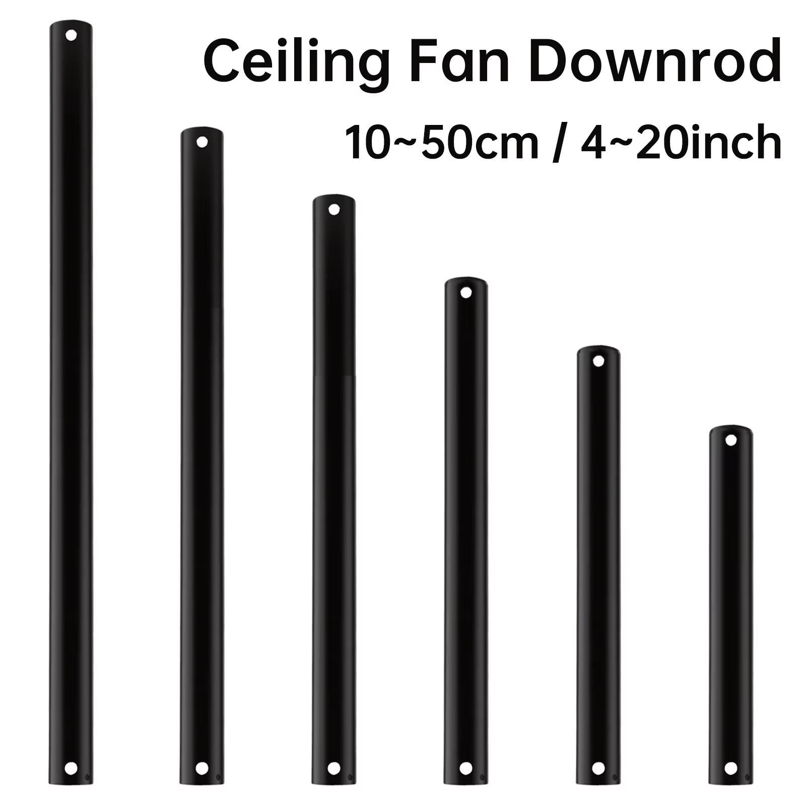 Tige de suspension pour ventilateur de plafond de 10 cm à 50 cm, diamètre 1 pouce, noir mat, tige d'extension universelle pour ventilateurs de plafond