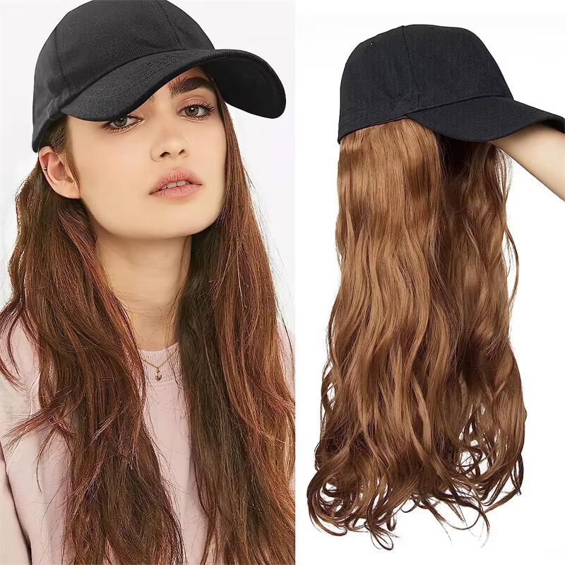 Perruque synthétique pour femme, cheveux longs, ondulations intégrées, résistante à la chaleur, avec bonnet intégré