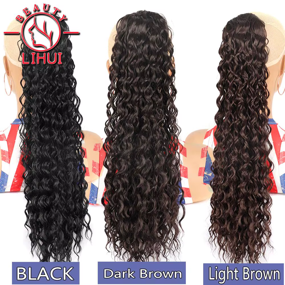 Extensions queue de cheval bouclée synthétique à Clip avec cordon de serrage