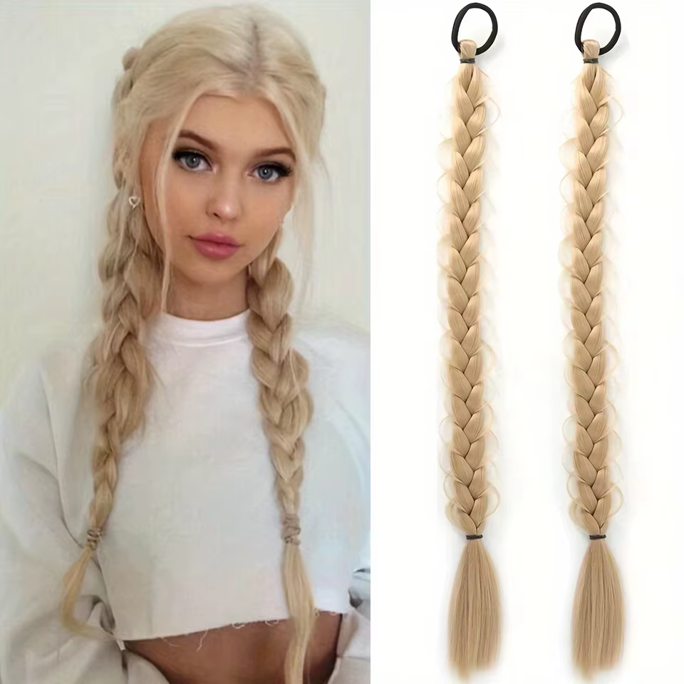 Extension de queue de cheval tressée blonde synthétique longue avec élastique