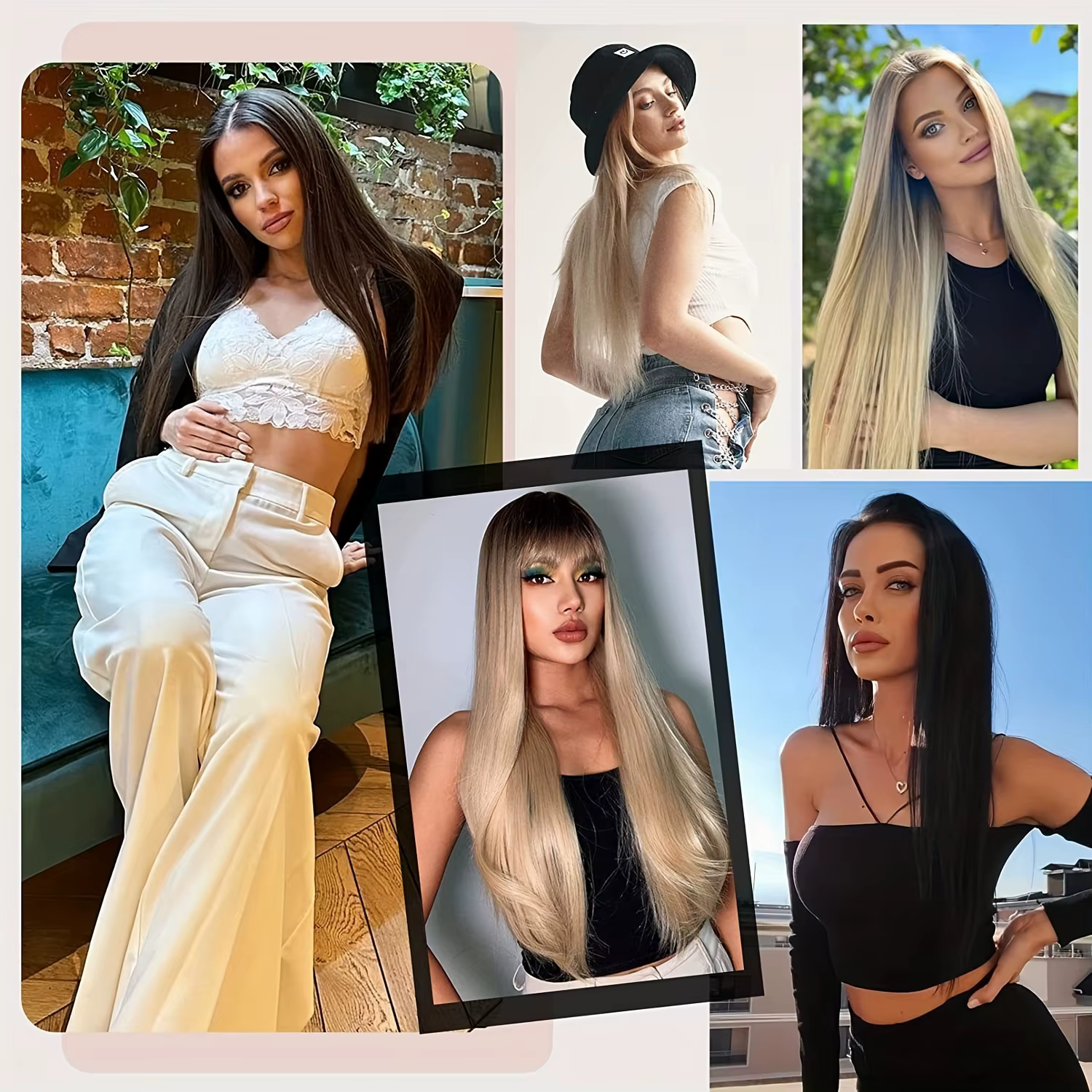 Extensions de cheveux synthétiques blondes et noires, 24 pouces de long, lisses, résistantes à la chaleur, 16 clips, 6 pièces/ensemble