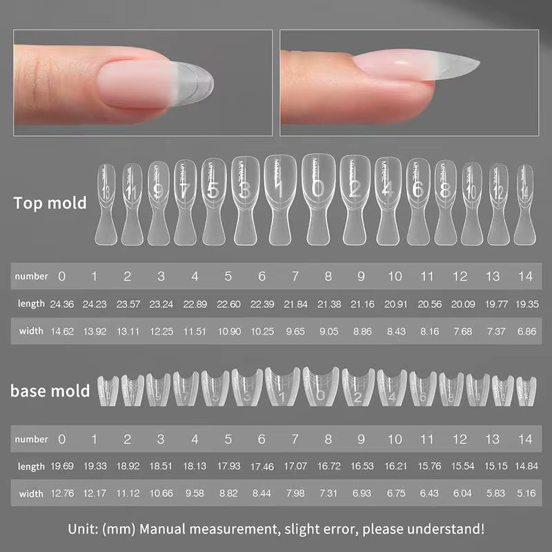 Formes à ongles Sandwich 60 pièces, formes doubles ovales pour extension, sans papier, pour extensions d'ongles faciles, moule supérieur et moule inférieur, manucure