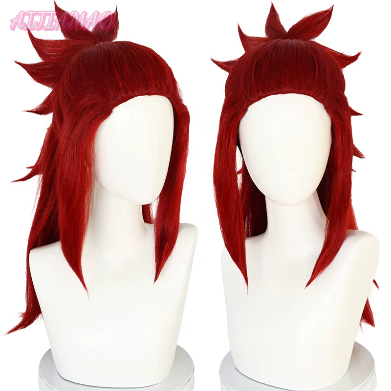 Perruque Cosplay Synthétique Longue Rouge Foncé avec Queue de Cheval