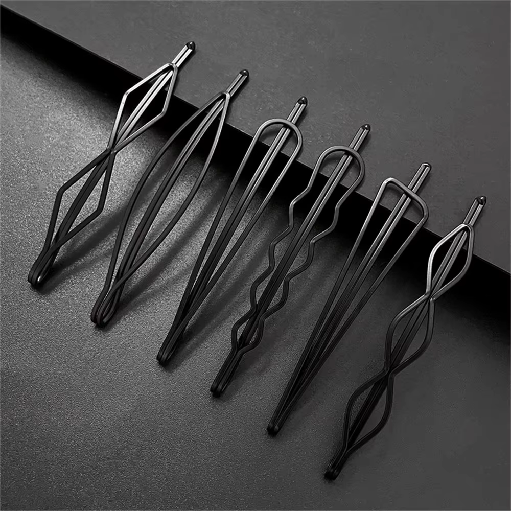 6 pièces/ensemble épingles à cheveux noires ondulées