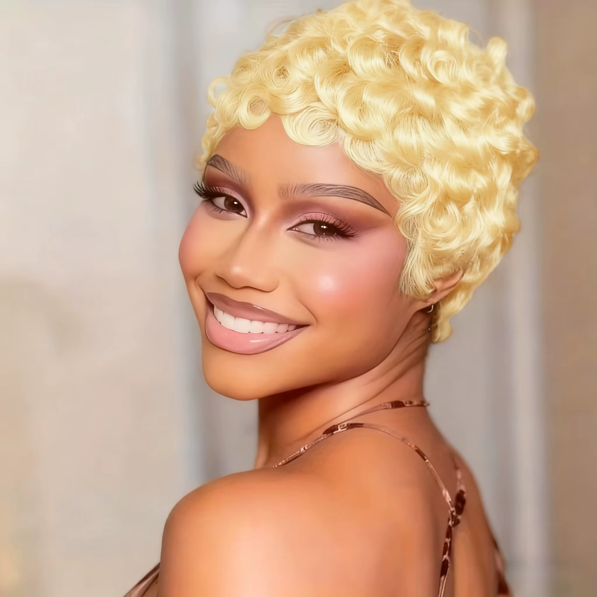 Perruque de cheveux humains brésiliens coupe courte Pixie avec Bang