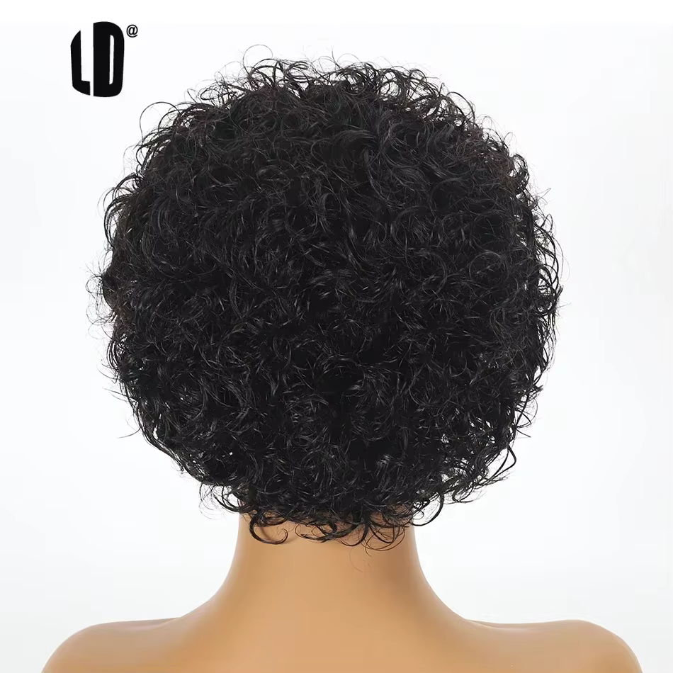 Perruque de cheveux humains brésiliens pour femmes noires Afro bouclés Pixie Bob courte ligne