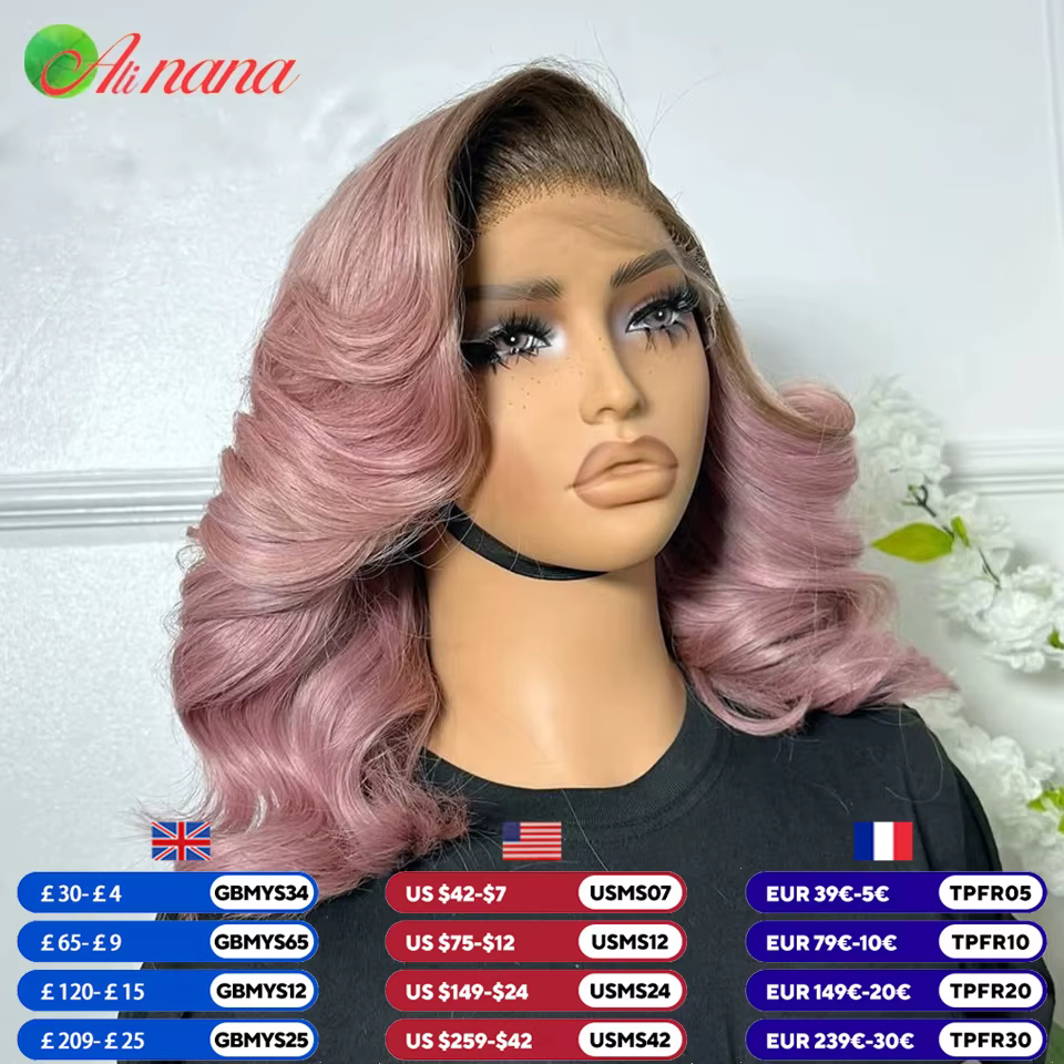 Perruque Bob courte Remy couleur macaron