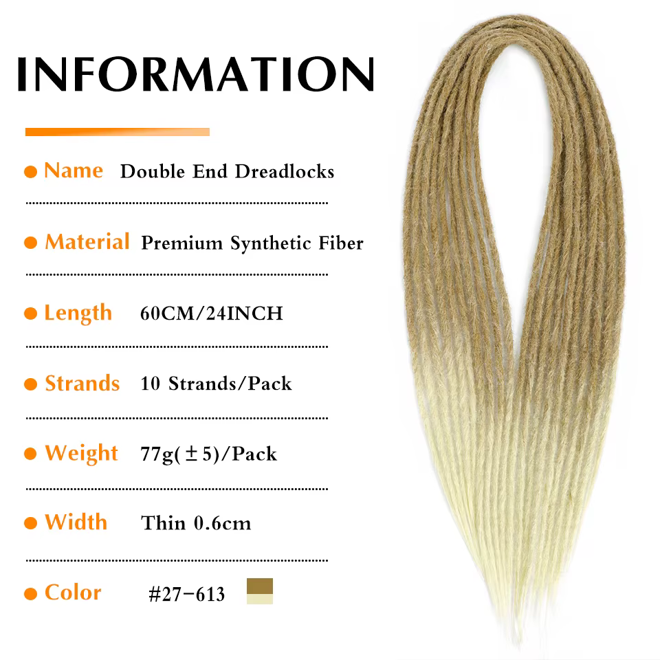 Extensions de cheveux Dreadlocks doux 24 pouces synthétiques Double extrémité Faux Locs Crochet tresses Bug fait à la