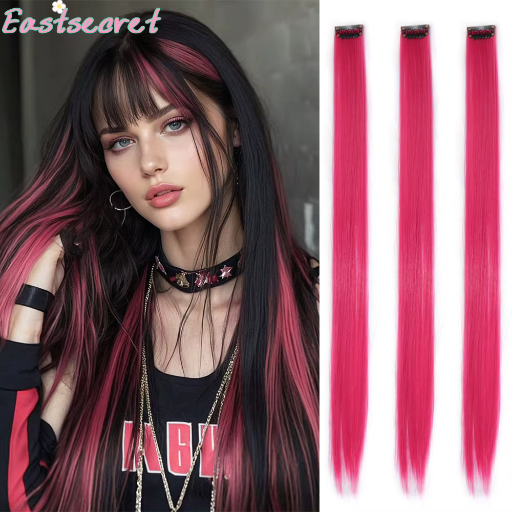 Extensions de cheveux synthétiques longues et lisses à clips