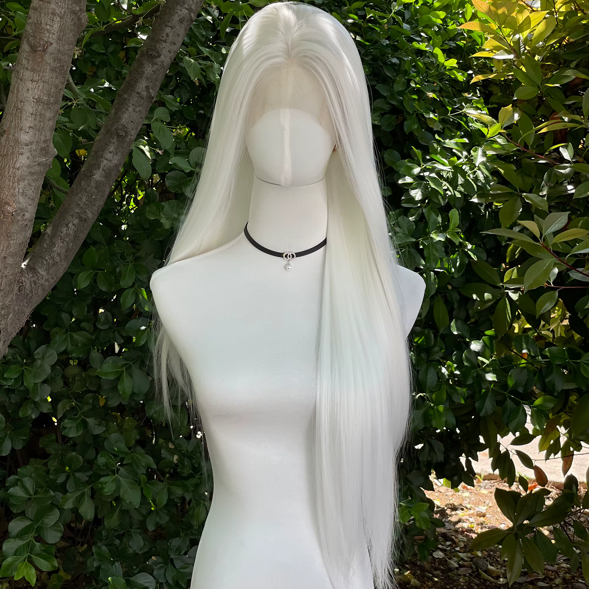 Elf Cosplay – perruque Lace Front Wig synthétique blanche 13x4