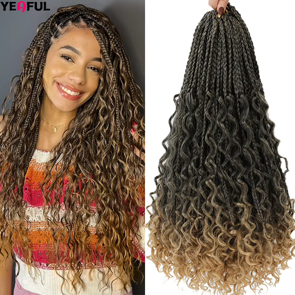 Boîte tresses Crochet cheveux pour femmes noires 18 pouces bouclés