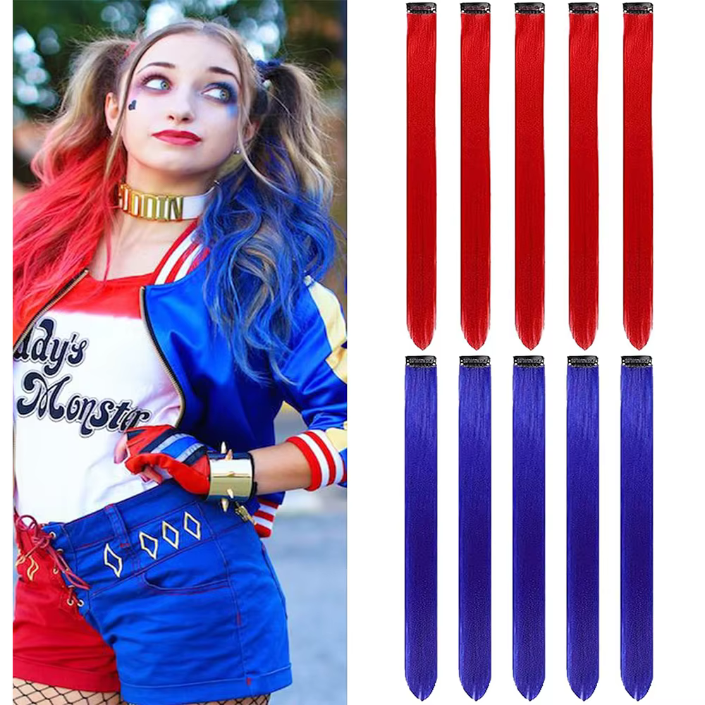 Extensions capillaires synthétiques à Clip rouge et bleu