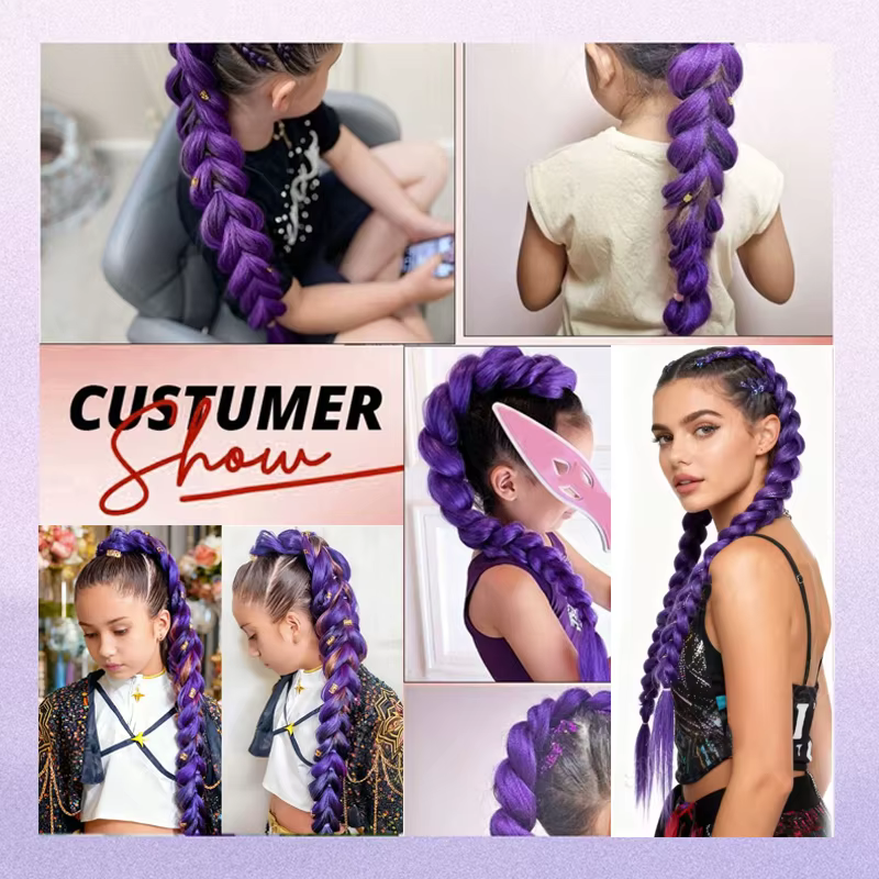 LUPU – perruque tressée synthétique violette de 32 pouces