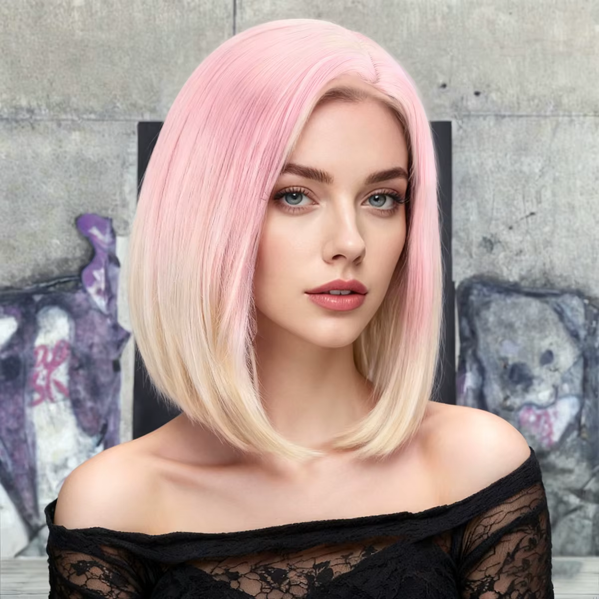 Perruque Bob Ombrée Rose à Blonde