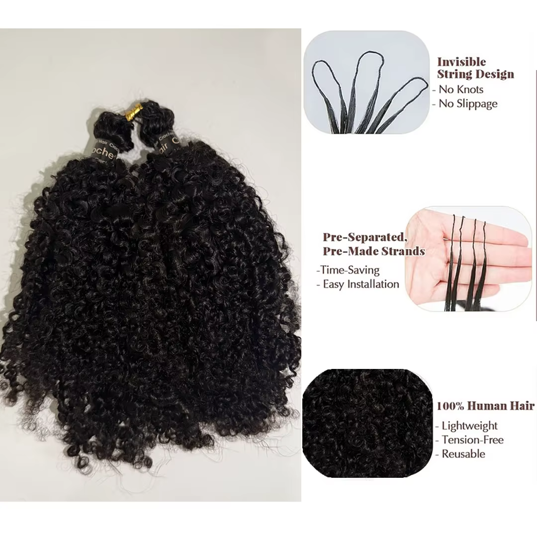 Nouvelles extensions de cheveux humains bouclés crépus pré-séparées pour crochet