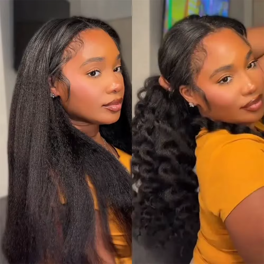 Perruques en cheveux humains lisses crépus sans colle