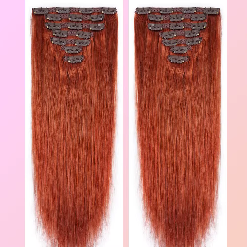 Extensions de cheveux naturels en gingembre à clipser