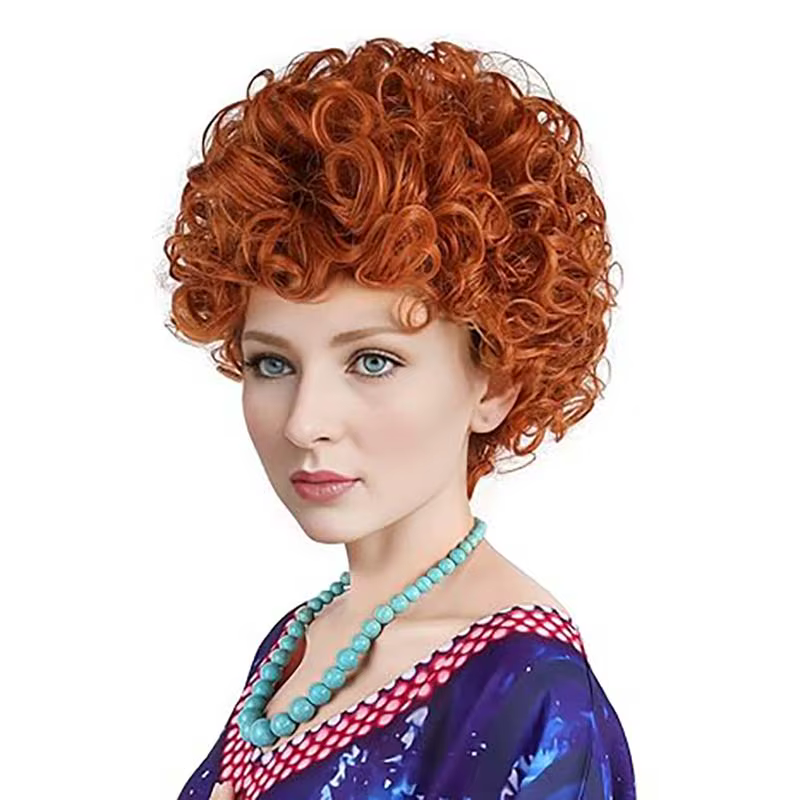 Perruque synthétique bouclée rouge Orange pour femmes