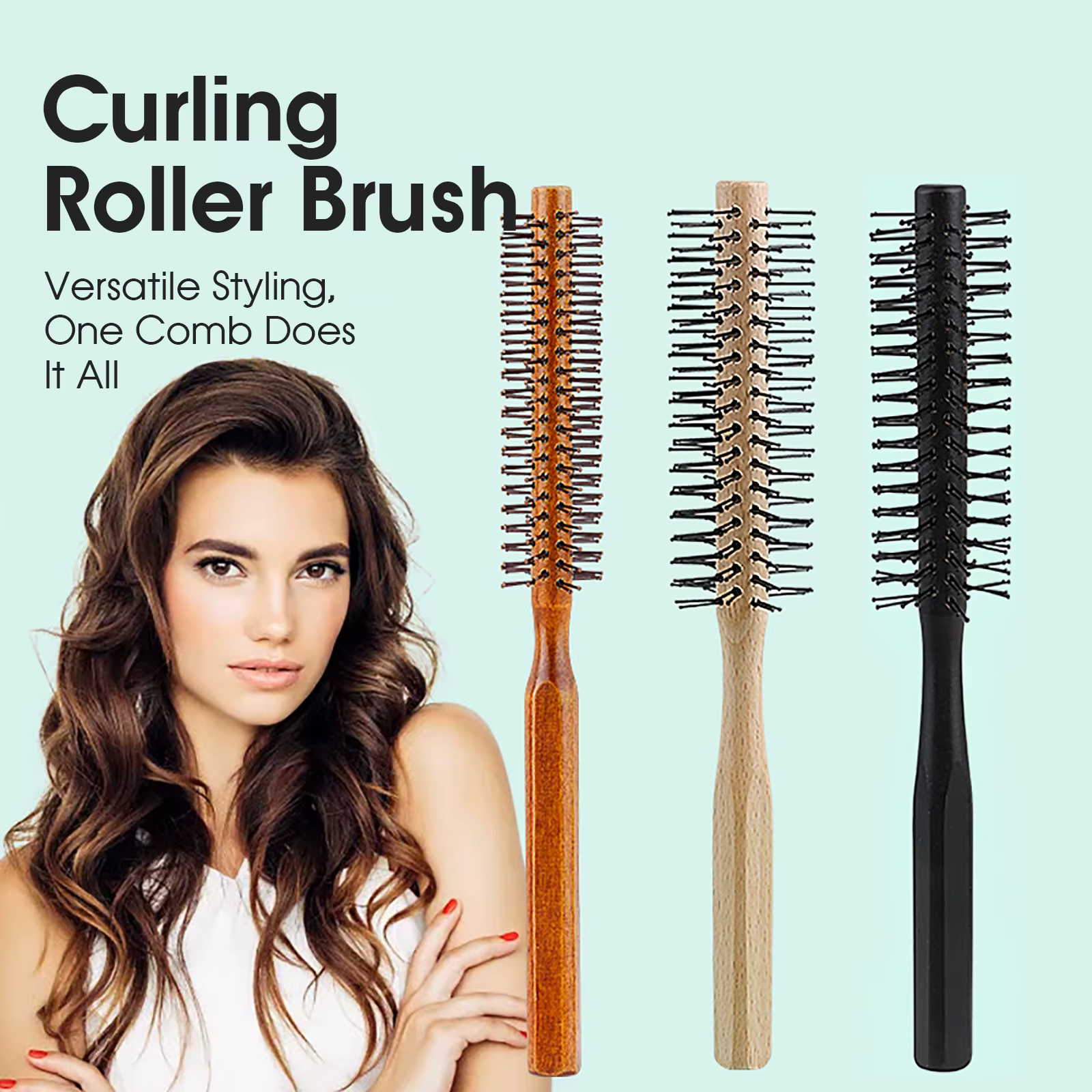 Manche en bois dents en Nylon brosse circulaire peigne à rouleau bouclé racine de cheveux moelleux