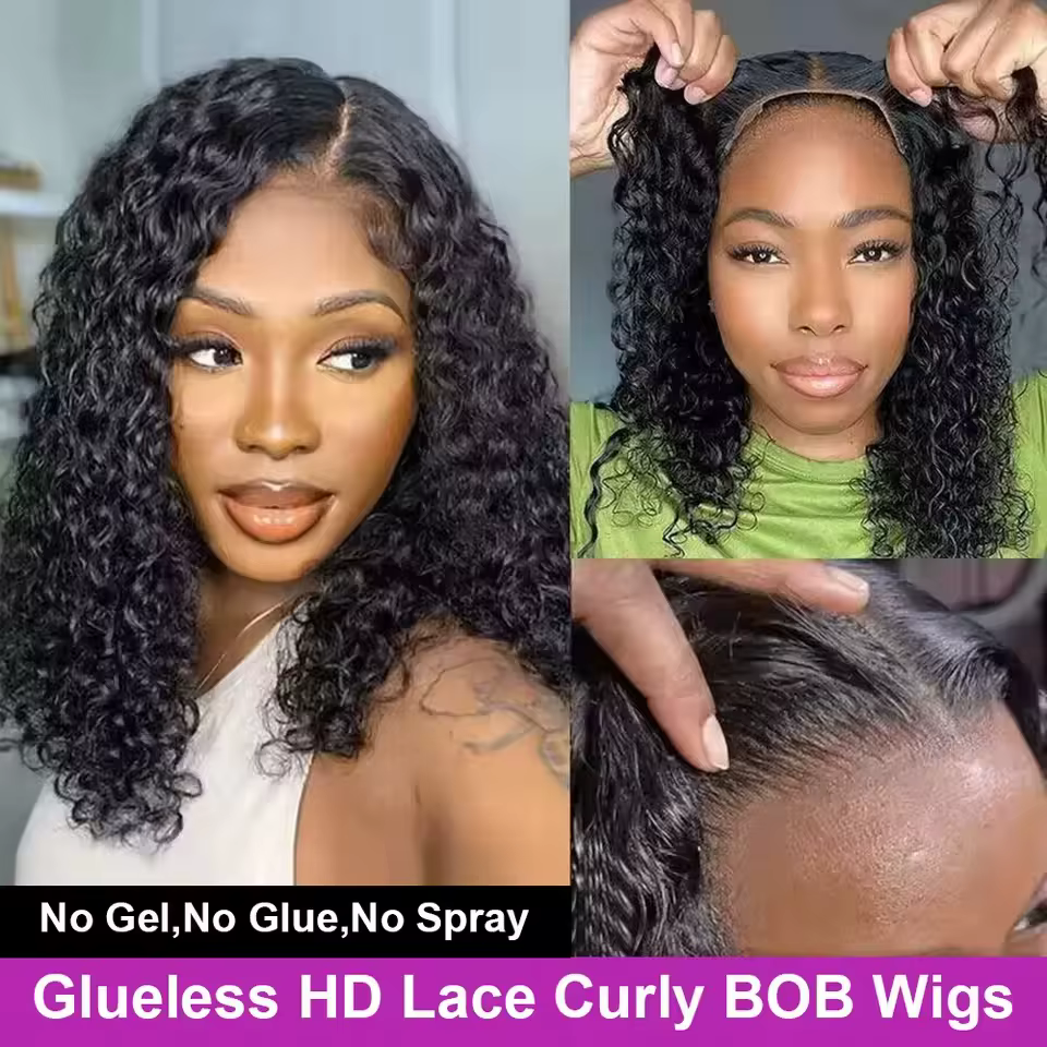 Perruques sans colle à densité 230 %, cheveux humains pré-épilés, perruque frontale en dentelle Deep Wave 13x4, perruques bob Deep Wave en cheveux humains prêtes à porter