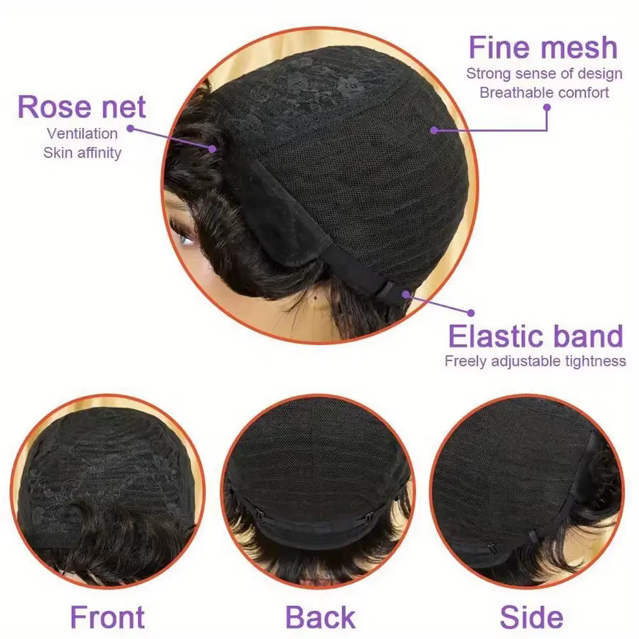 Perruque courte en cheveux humains naturels noirs 4A/4B Afro Kinky Curly - entièrement fabriquée à la machine
