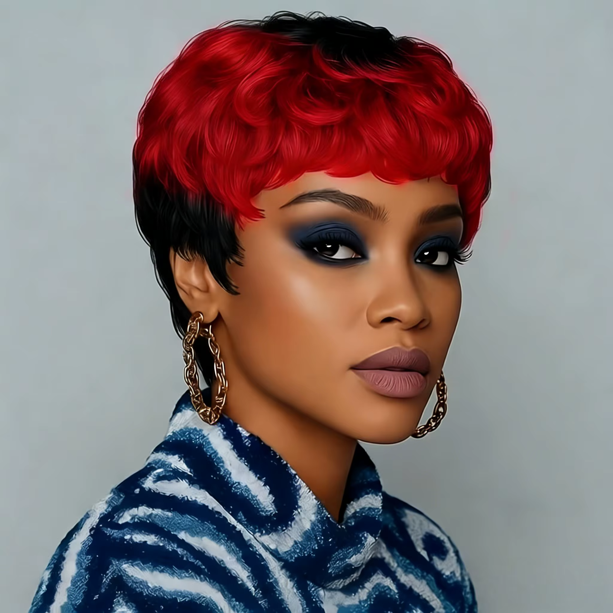 Perruque Pixie Cut en cheveux humains bouclés ondulés avec frange