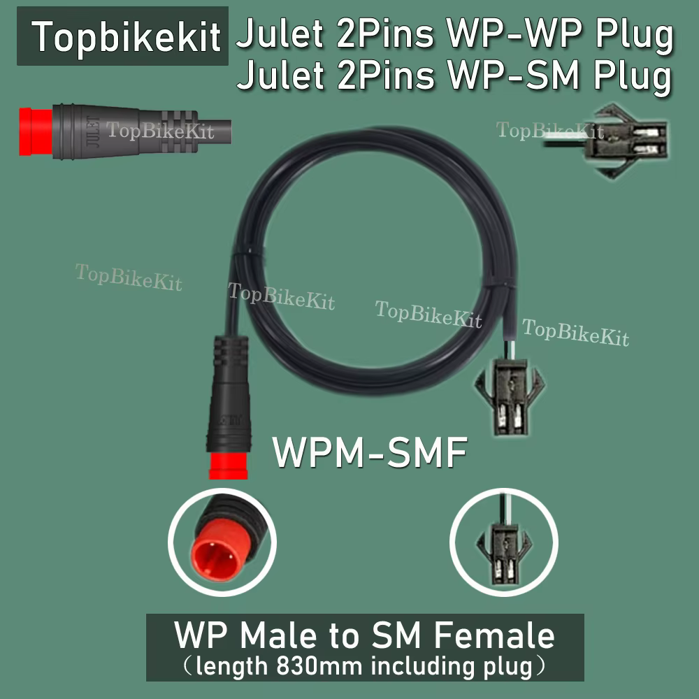 Ebike Julet câble d'extension 2 broches 2P WP-WP WP-SM Julet adaptateur de câble d'extension de prise étanche pour lumière/levier de frein/capteur