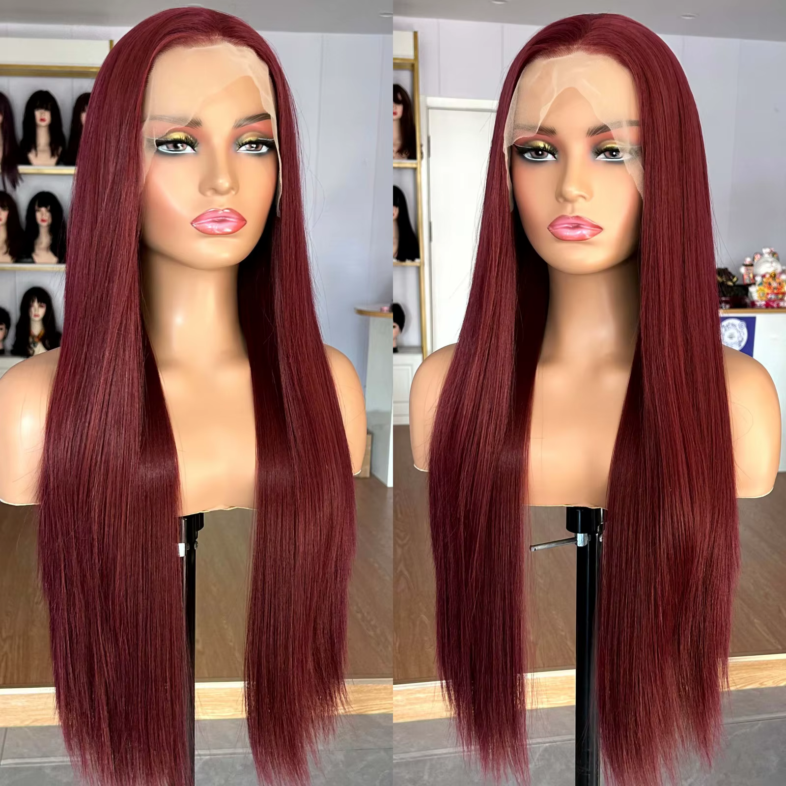 Perruque Lace Front Wig synthétique lisse et soyeuse-bordeaux