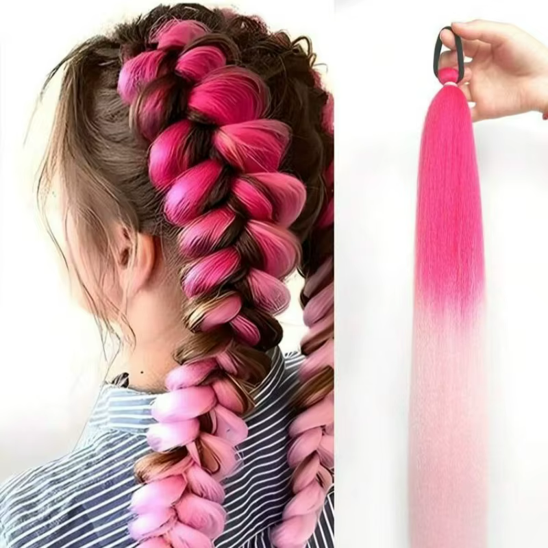 Y2K Kpop Extension queue de cheval avec élastique longue droite bricolage synthétique tressé
