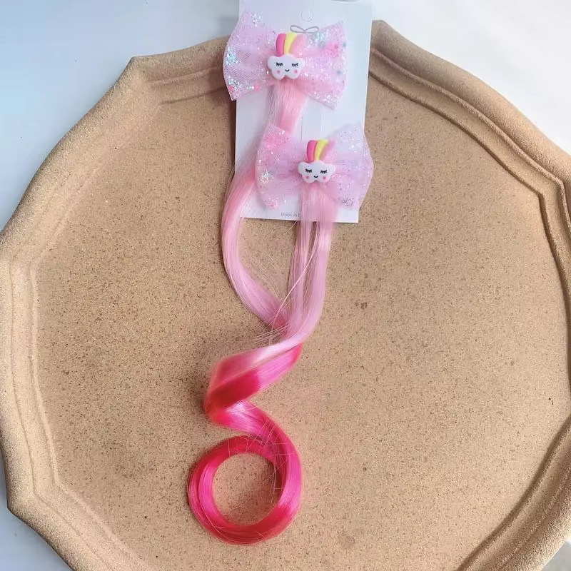 2 pièces nouvelle belle princesse arc-en-ciel licorne perruque filles épingles à cheveux chapeaux pour enfants pinces