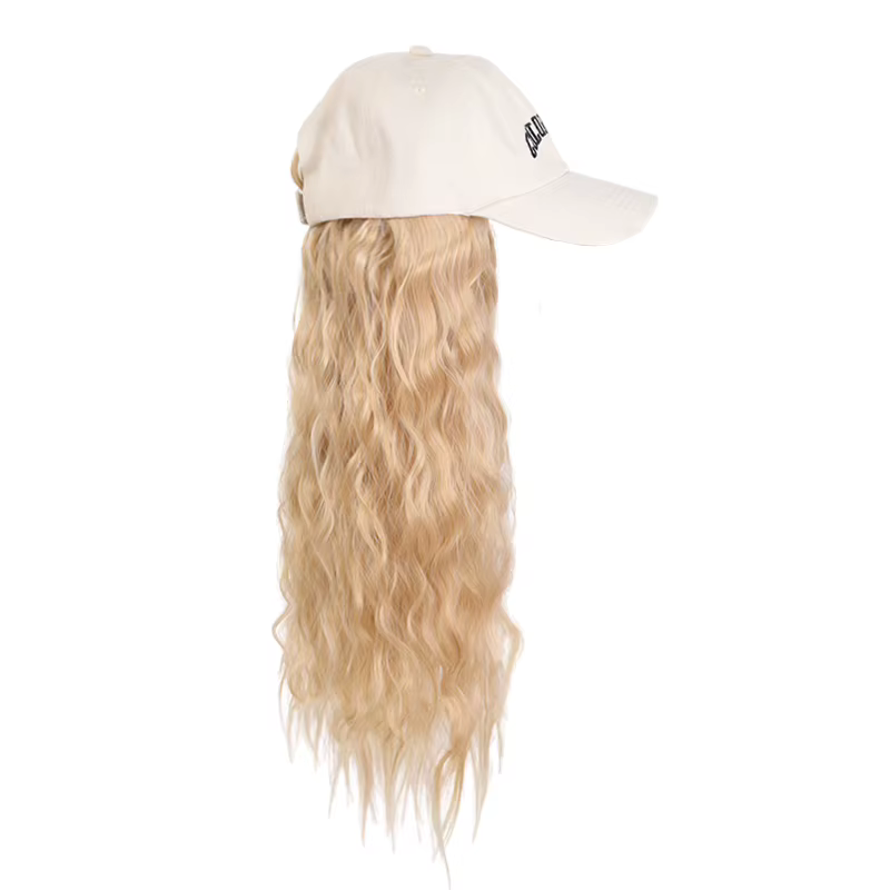 Perruque tressée style Box Braids avec casquette de baseball beige – Perruque-chapeau en fibre synthétique