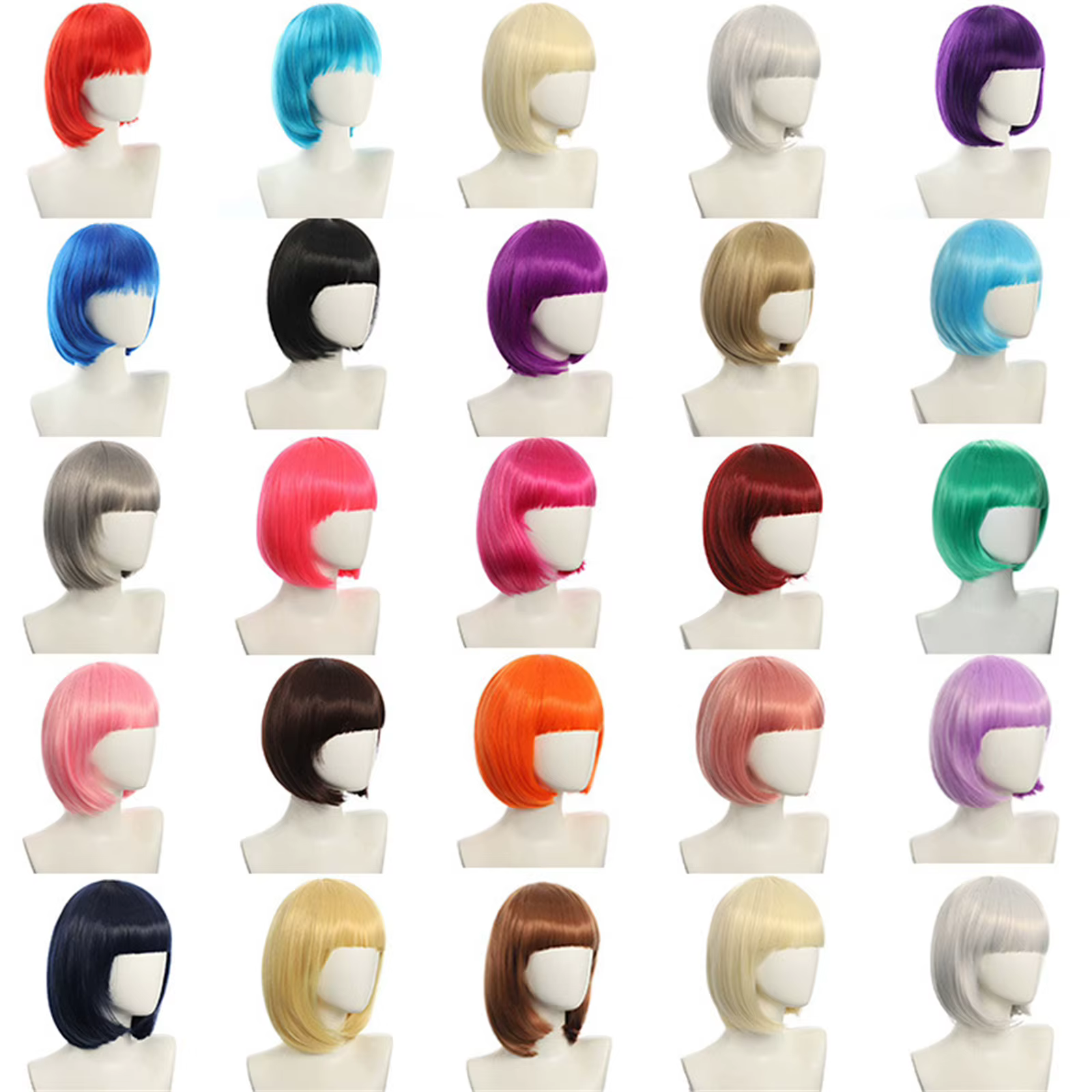 Perruque courte synthétique multicolore avec frange pour hommes et femmes