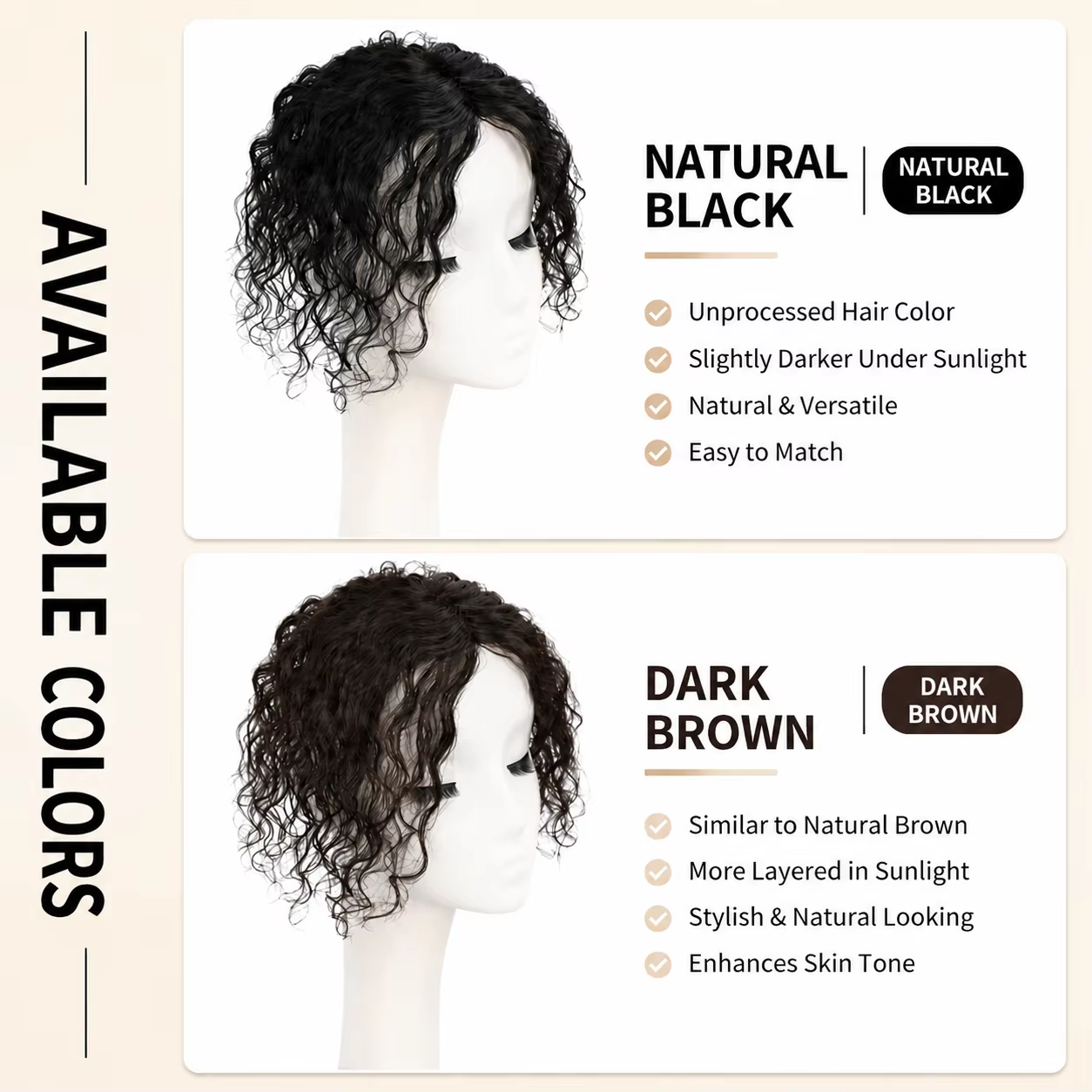 Topper de cheveux humains bouclés pour femmes