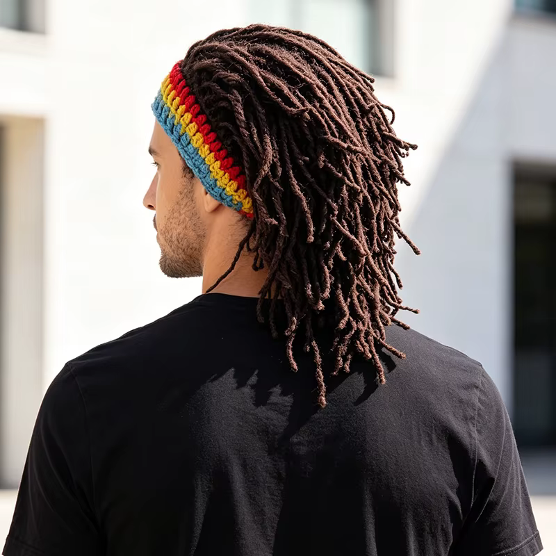 Chapeau perruque dreadlocks en crochet amusant avec bandeau arc-en-ciel